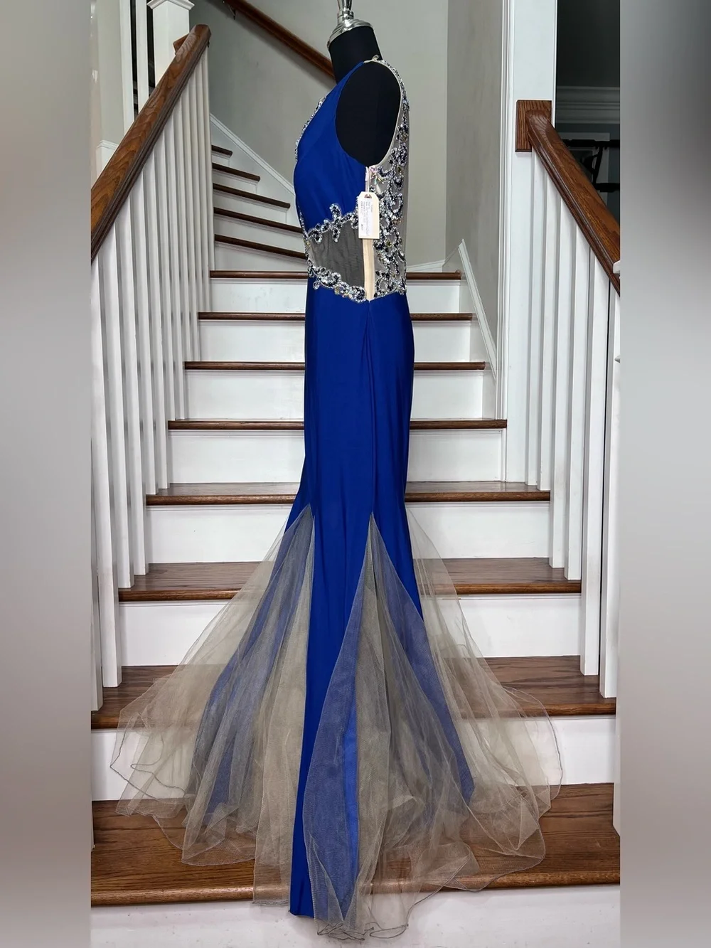 Dave & Johnny Royal Blue Crystal Beaded Illusion Mermaid Gown Size 10